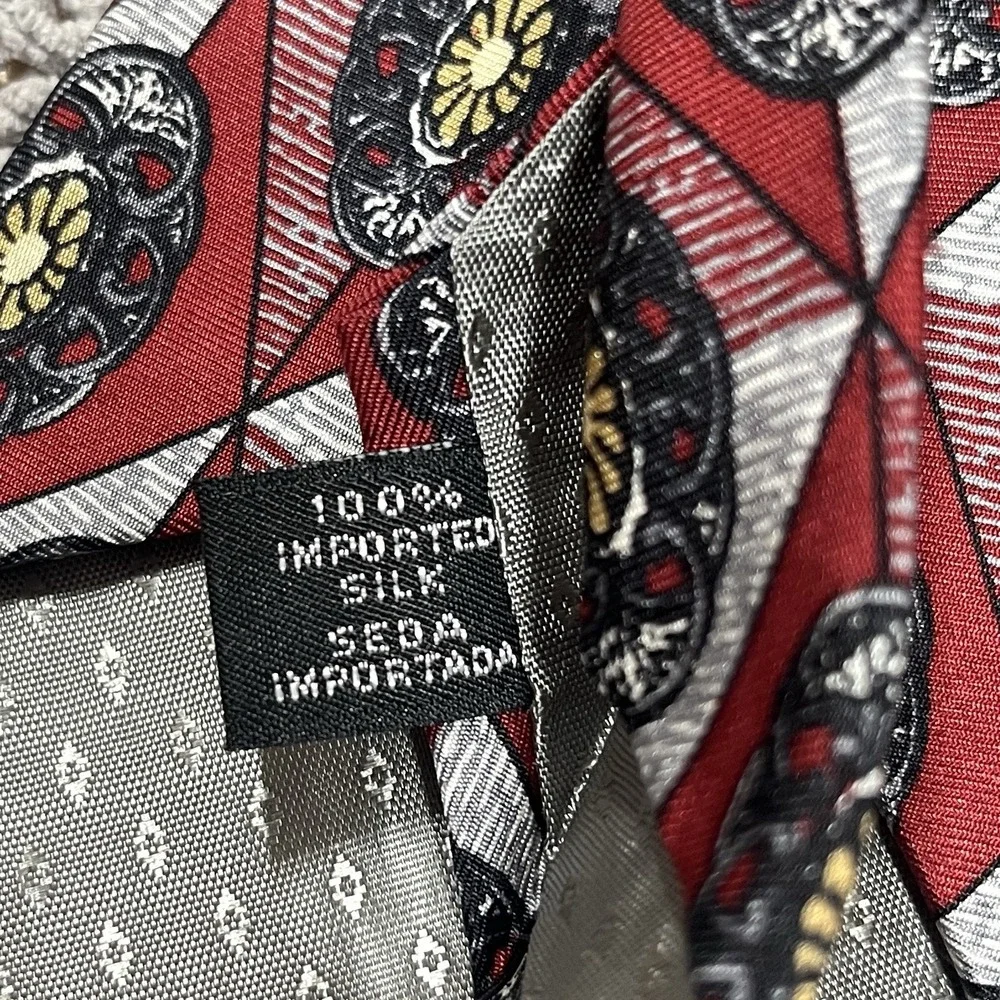 Vtg Givenchy Monsieur 100% Silk Luxury Necktie Red Medallion Print USA Made